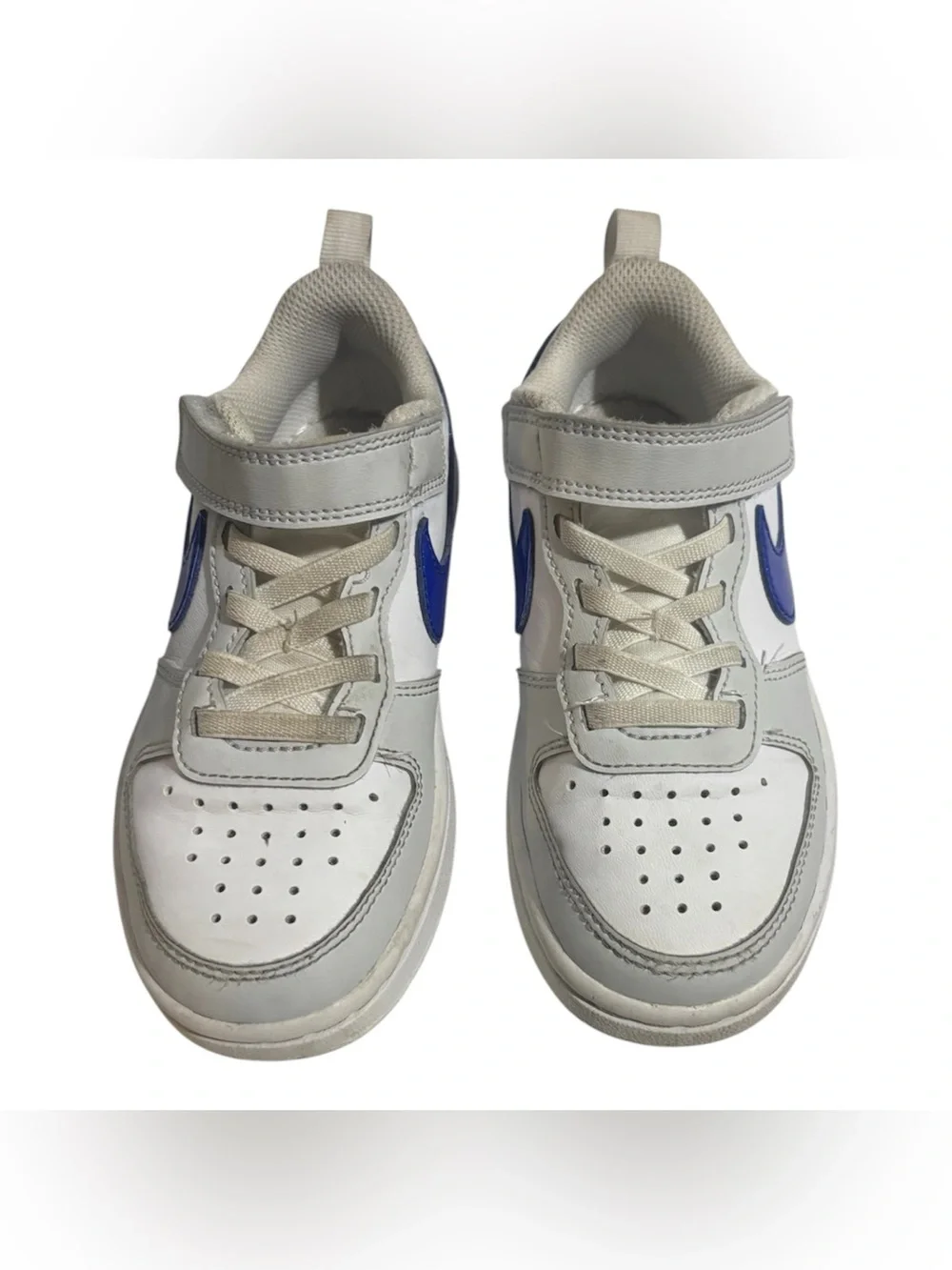 Nike Kids White Sneakers with Royal Blue Swoosh